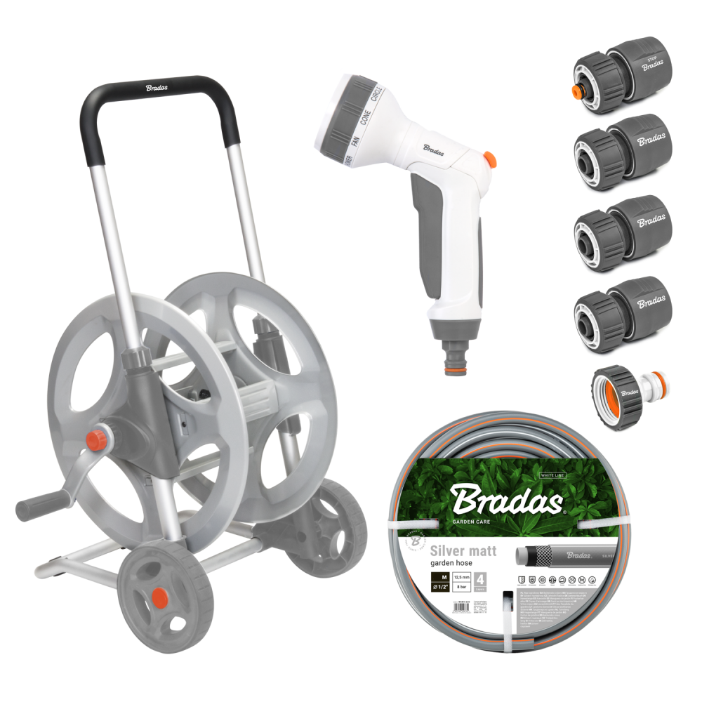 Bradas White Line Metallschlauchwagen Silver Pro mit Gartenschlauch und Zubehör