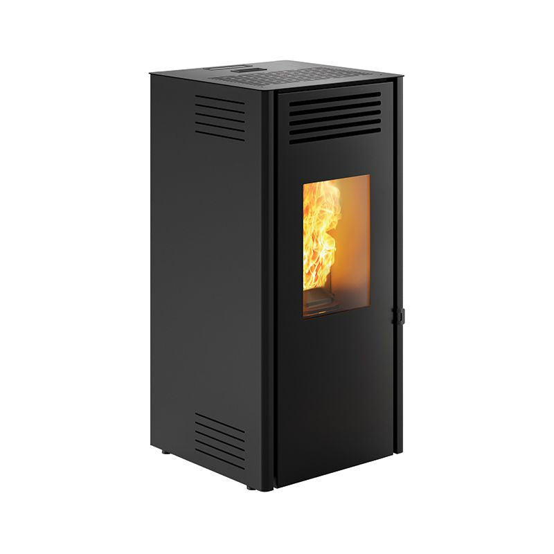 Caminetti Montegrappa Elica 8,5 kW schwarzer Pelletofen mit Gussbrennkammer und Slim-Design.