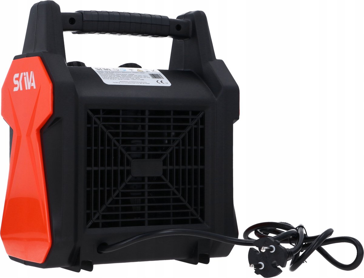 Kompakter Werkstattheizer von Skiva mit einstellbaren Leistungsstufen von 2000W und 3000W.
