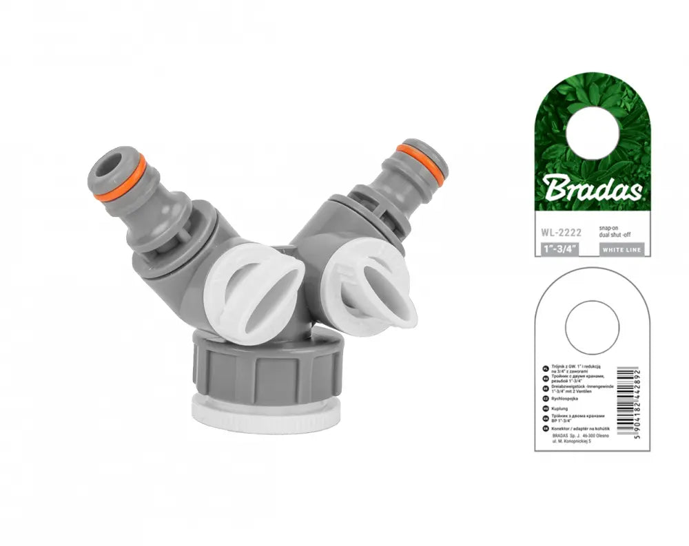 Detailansicht des Bradas WHITE LINE T-Stücks mit 25 mm (1") und 19 mm (3/4") Innengewinde-Anschlüssen.
