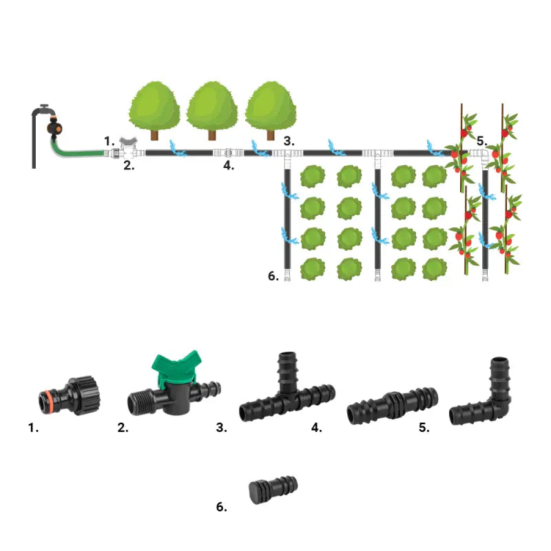 Bradas accessoires voor 16mm druppelslang en tuinberegening