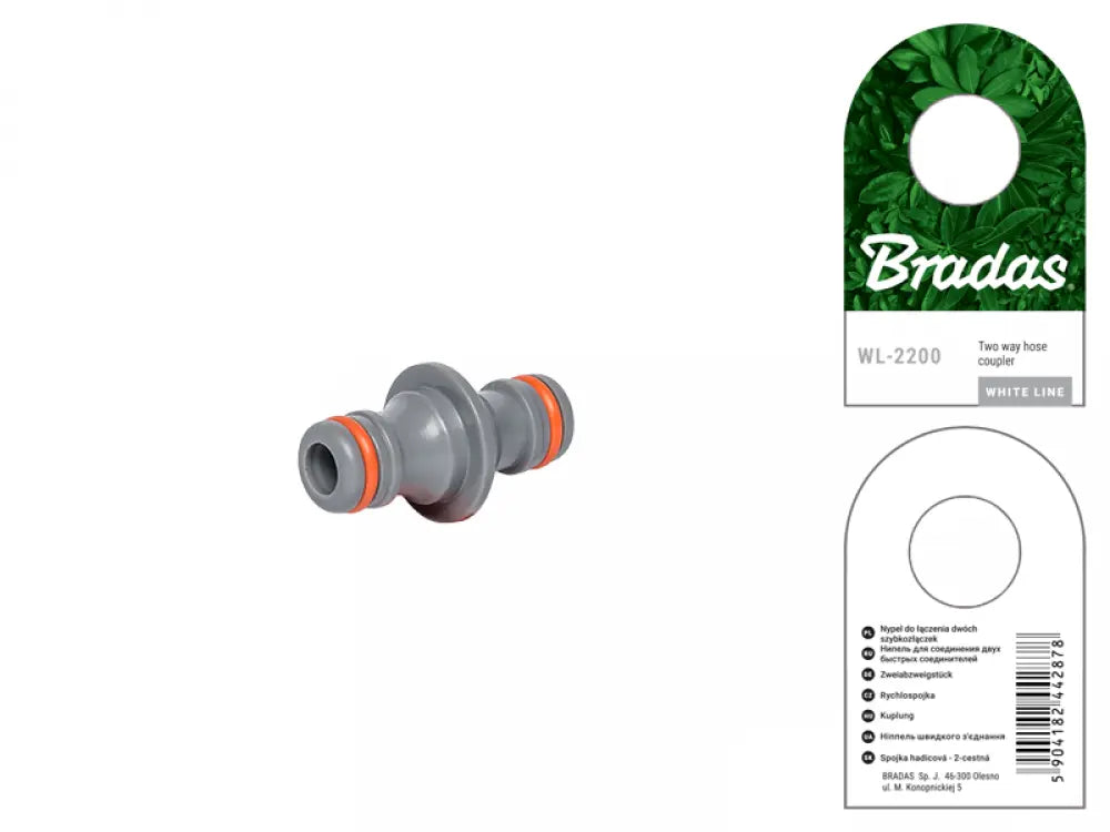 Detailansicht der Bradas WHITE LINE 2-Wege Kupplung in Grau, ideal für die Gartenbewässerung geeignet.