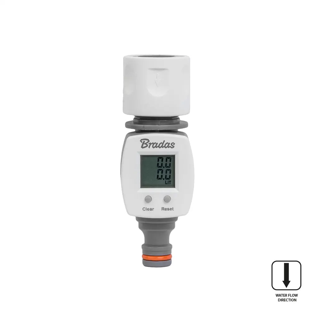 Bradas WHITE LINE Wasserzähler mit LCD-Anzeige und Schnellkupplung für eine einfache Installation.