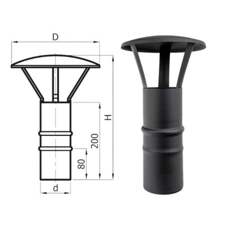 Schornsteinaufsatz Darco SPKP 80 mm schwarz – Seitenansicht