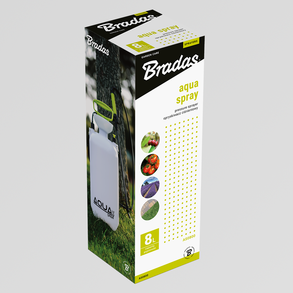 Bradas AQUA SPRAY 8L Drucksprüher im Einsatz für Unkrautbekämpfung und Pflanzenpflege.
