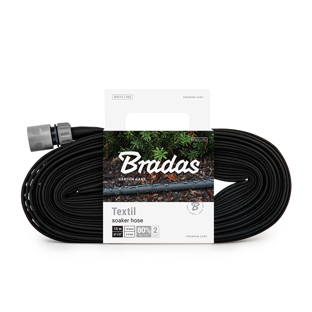 Bradas Textil-Tropfschlauch 15 Meter – wassersparender Gartenschlauch für die Pflanzenbewässerung oberirdisch oder unterirdisch