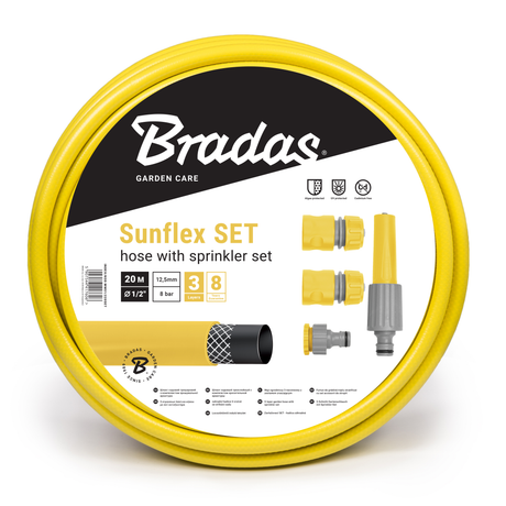 Bradas Sunflex Gartenschlauch-Set 20 m – Komplettes Bewässerungsset mit Schlauch, Kupplungen und verstellbarer Spritzdüse