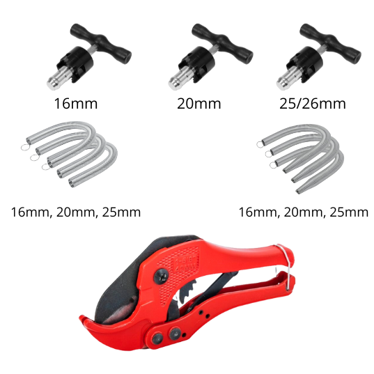 Komplettes Mehrschichtverbundrohr-Montageset – PVC-Schneider – Innere Biegefeder – Äußere Biegefeder – Kalibrierer – Entgrater – 16/20/25/26 mm 