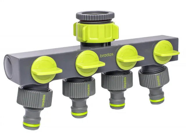 Bradas LIME LINE 4-Wege-Wasserverteiler mit Hähnen 25 mm (1") inklusive 19 mm (3/4") Adapter Bradas