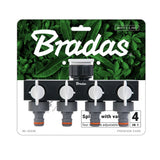 Bradas WHITE LINE 4-Wege-Wasserverteiler mit flexibler Steuerung des Wasserflusses zu mehreren Schläuchen.