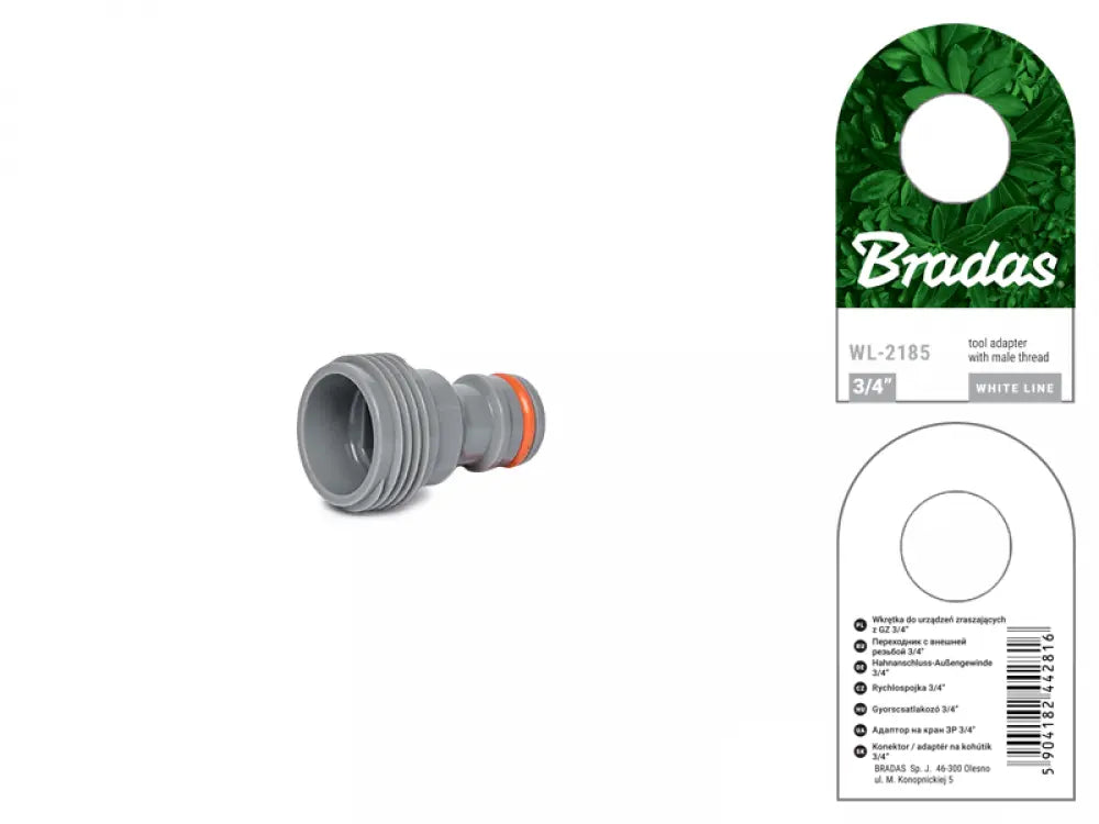Detailansicht des Bradas WHITE LINE 19 mm (3/4") Hahnadapters mit Außengewinde in Grau.