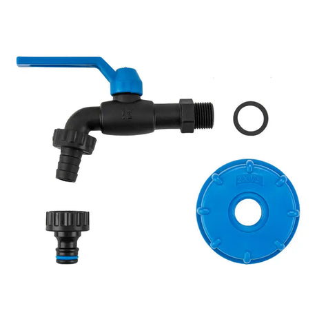 Bradas Set IBC S60x6 Hahn schwarz Nylon 19 mm (3/4") Außengewinde für 5/8" PE-Schlauch + Nippel Bradas