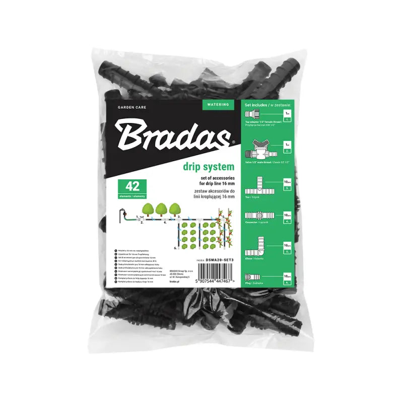 Complete 16mm koppelingenset voor druppelleiding van Bradas