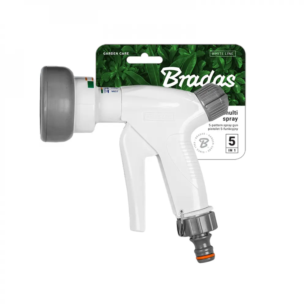 Detailansicht der Bradas WHITE LINE Spritzpistole mit Wasserflussregulierung für präzise Bewässerung.