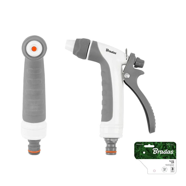 Bradas WHITE LINE Verstellbare Spritzpistole mit Softgriff und 3-in-1-Funktionen.