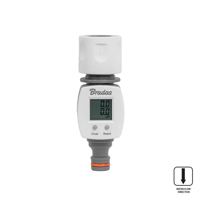 Bradas WHITE LINE Wasserzähler mit LCD-Anzeige und Schnellkupplung für eine einfache Installation.