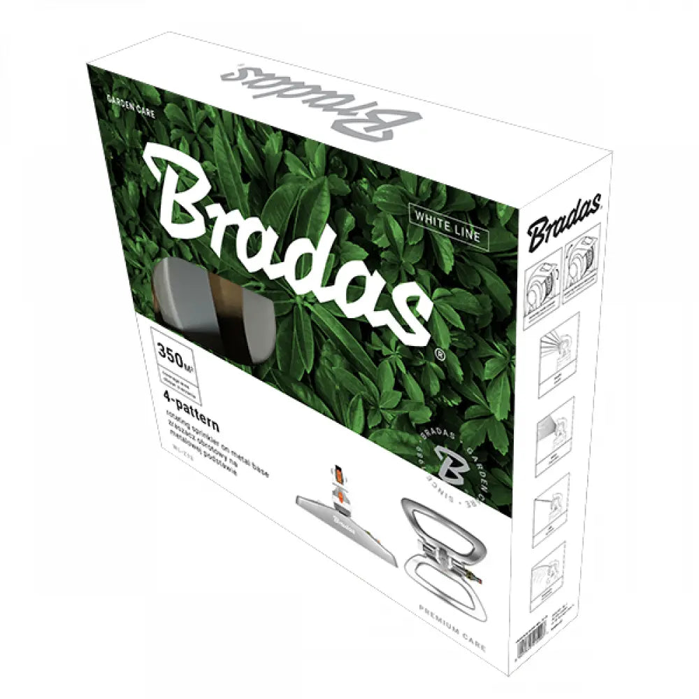 Gartenbewässerung mit dem Bradas WHITE LINE Zahnradgetriebenen Sprinkler – leiser Betrieb und stabile, langlebige Basis.