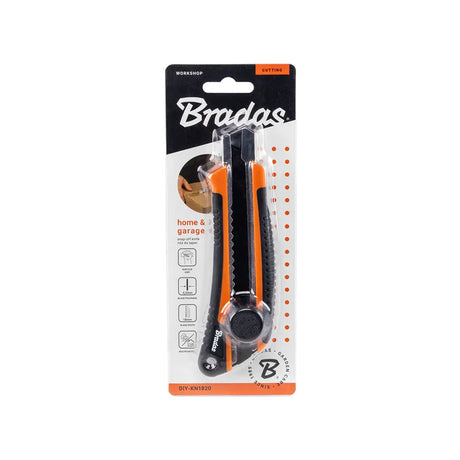 Detailansicht des Bradas Abbrechmessers mit TPR-Griff und Slide-Lock-Mechanismus.