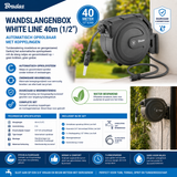 Bradas Wandschlauchbox White Line 40 m (1/2”) – Automatisch aufrollbar mit Kupplungen 